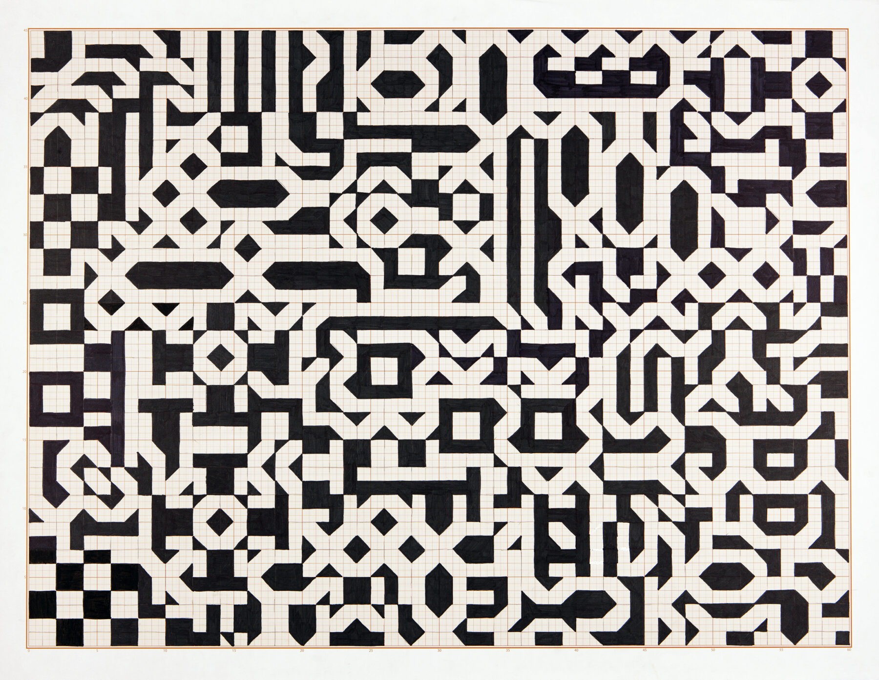 Claire Maugeais, A2 n°2, 2015, 50 x 65 cm, feutres noir sur papier millimétré