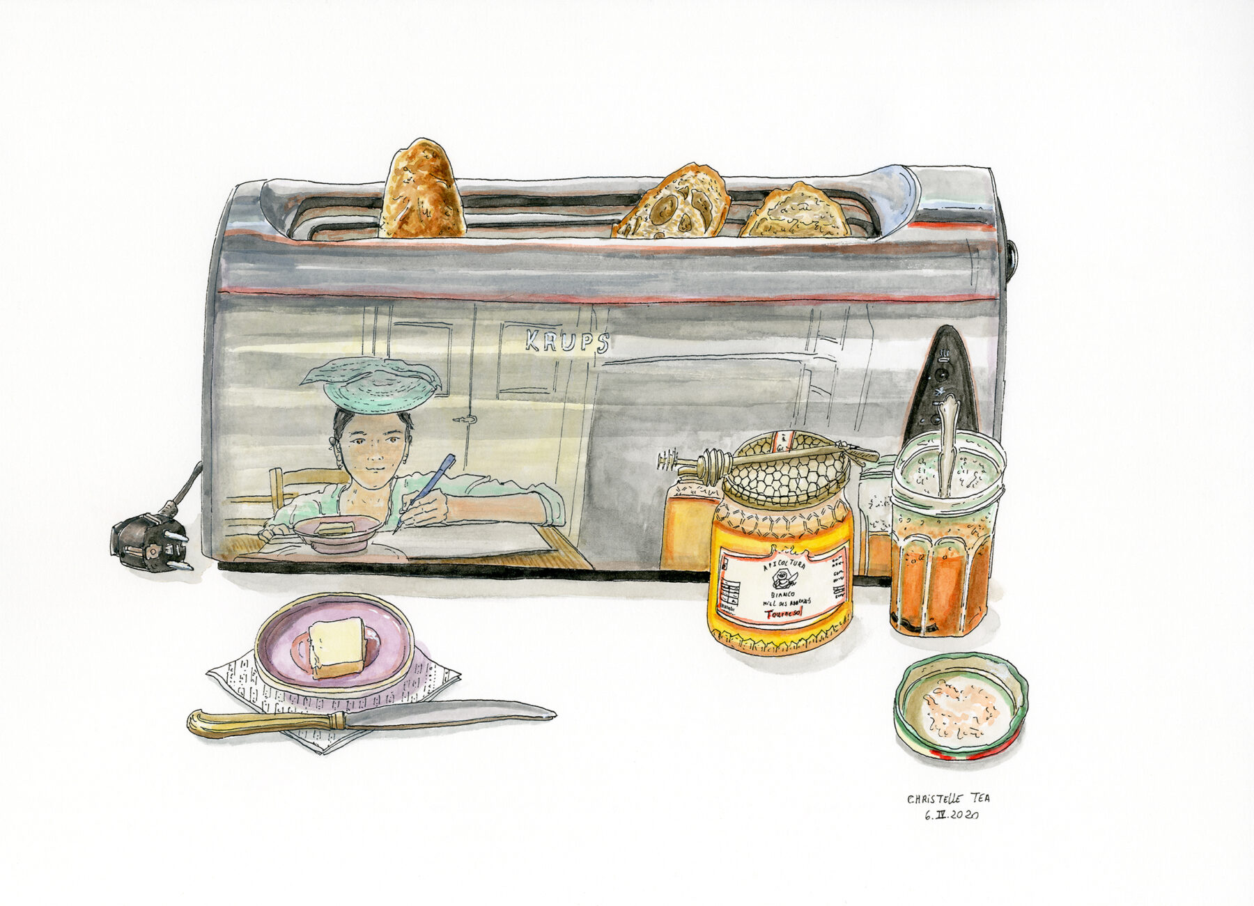 Christelle Téa, Place de l'Europe, rue de Vienne, Paris, 9.XI.2019, encore de Chine sur papier, 55 x 75 cm. ©Christelle Téa