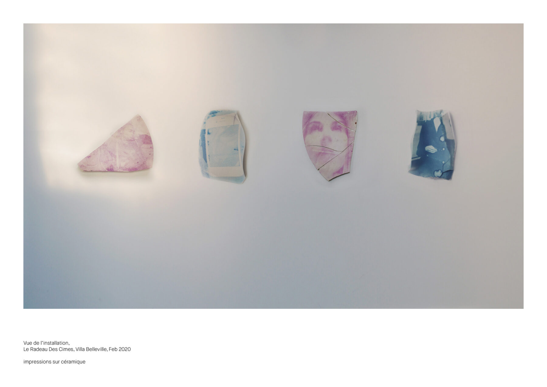 Pooya Abbasian, Impressions sur céramique, Vue de l'installation Le Radeau Des Cimes, Villa Belleville, 2020