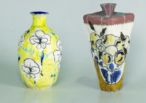 Camille Chastang, Vases, faïence émaillée grand feu, environ 60cm de hauteur, 2019