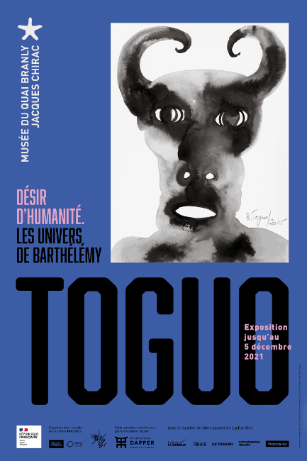 Affiche, DÉSIR D'HUMANITÉ Les univers de Barthélémy Toguo, Musée du Quai Branly Jacques Chirac, Paris, 07 avril -05 déc. 2021 