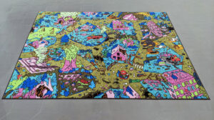 Marie Havel, Tapis de jeux, 4, 2020, dessin imprimé sur tapis, pièce unique, 150 x 200 cm. Courtesy de l'artiste et Galerie Jean-Louis Ramand.