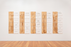 Gabriela Albergaria, Trianon, 2010-2020. Digital etching on pau-mar m wood and inkjet print on wool paper (5 diptychs), 199,5 × 497,5 cm (30 elements, 32 × 45 cm each). ©Antonio Jorge Silva-1
