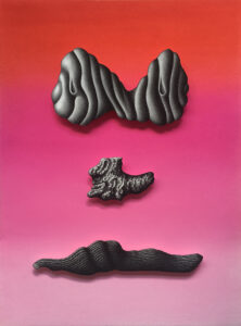 Chloé Poizat, LAMBEAUX (série), Sans titre (visage-pierres-rose), 2019, pastel sec et fusain sur papier, 43,8 x 59,8 cm, collection du MASC