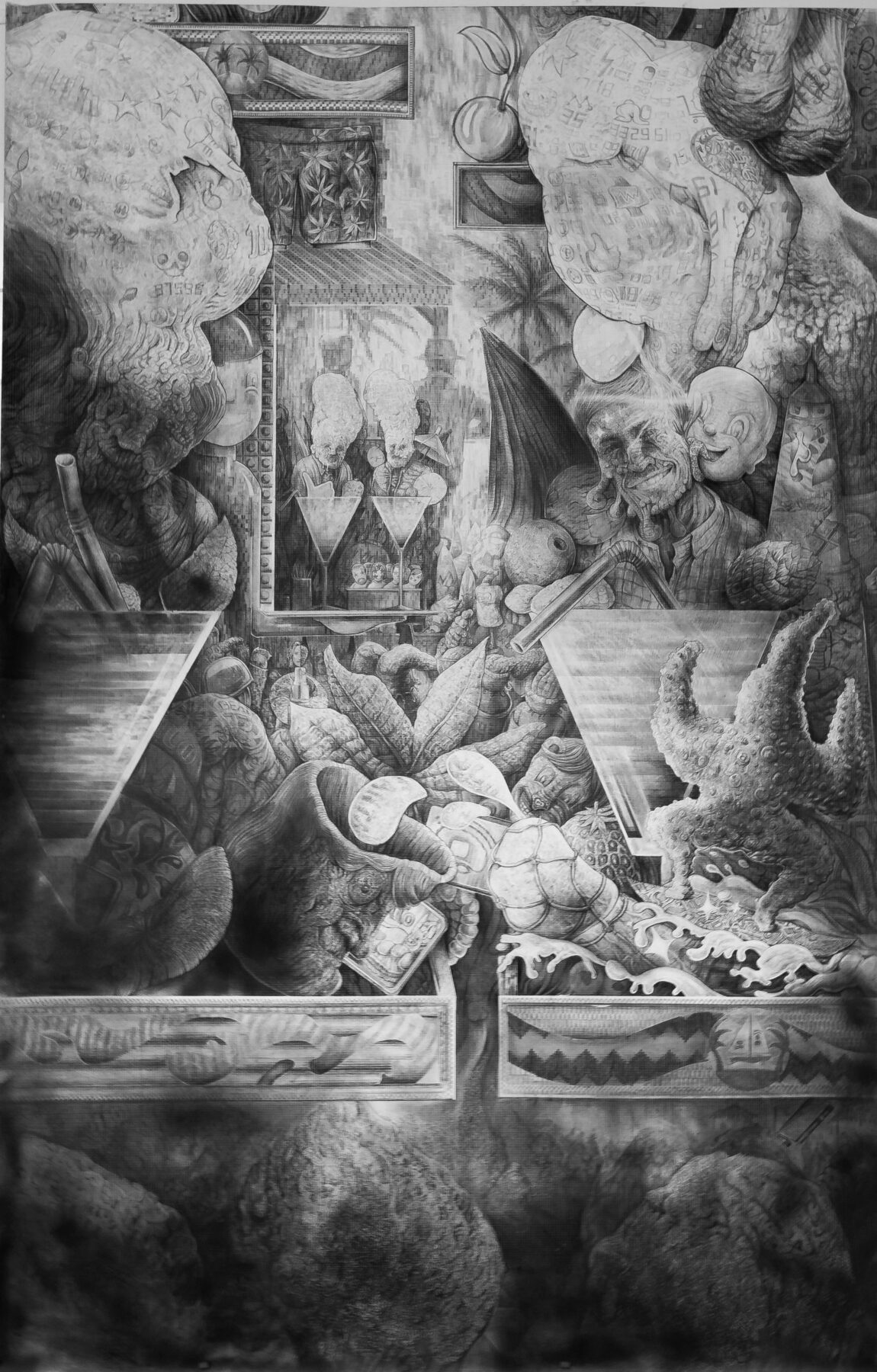 Quentin Spohn, sans titre, 2020, pierre noire sur papier, 300 x 195 cm