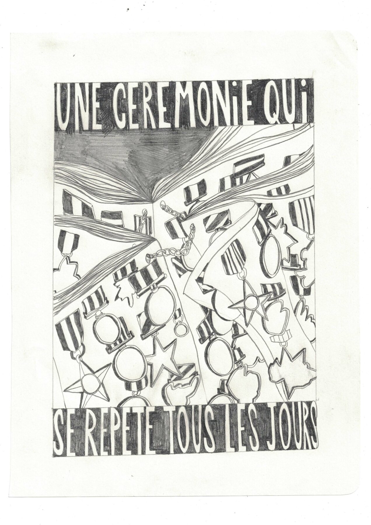 Une cérémonie qui se répète tous les jours, 19x25, crayon sur papier, 2020