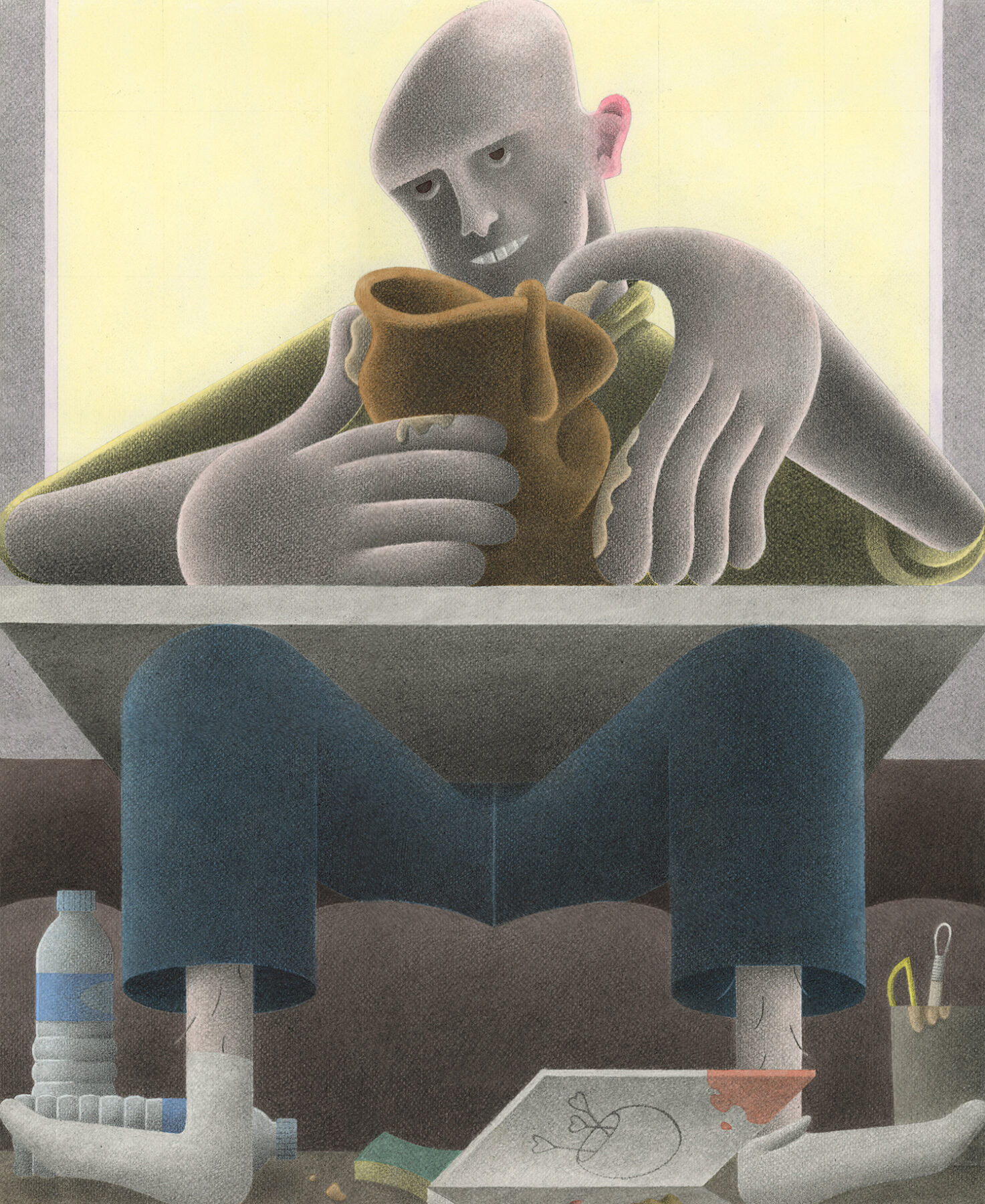 _Antoine-à-l'atelier_2021_Encre-de-Chine-colorée-et-fusain-sur-papier-Arches_55x45cm - Copie