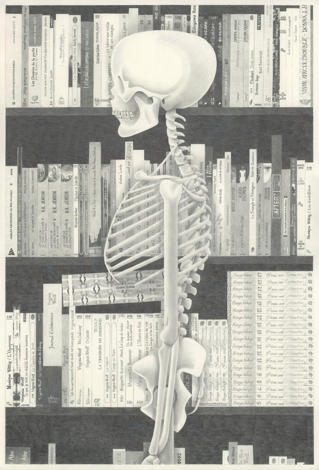 Louise-Aleksiejew_La-bibliothèque_2022_Encre-et-graphite-sur-papier-vergé_60x41cm