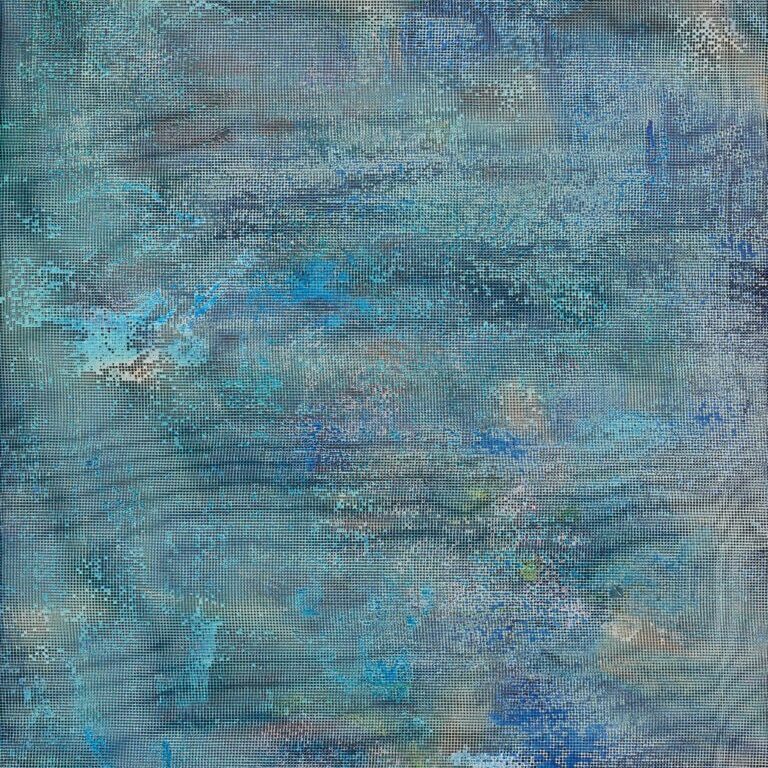 © Julie Navarro - Blue River, 2021, acrylique sur moustiquaire, 60x45 cm